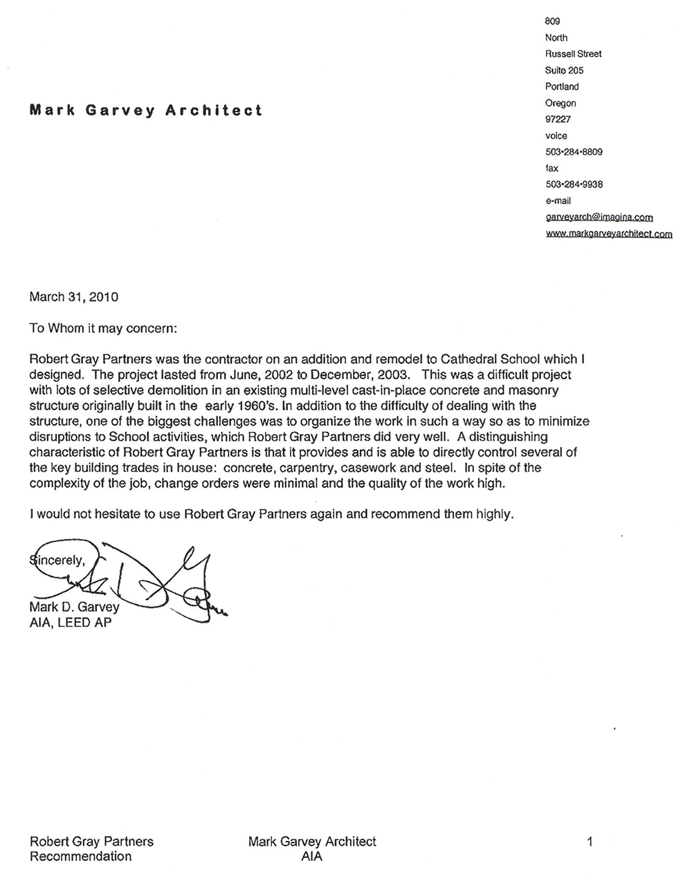 Reference Letter RA Gray Construction